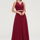 V Neck Sleeveless Chiffon A-line/Princess Long/Floor-Length Bridesmaid Dresseses With Waistband Beading Pleated Nita DEP0025355