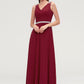 V Neck Sleeveless Chiffon A-line/Princess Long/Floor-Length Bridesmaid Dresseses With Waistband Beading Pleated Nita DEP0025355