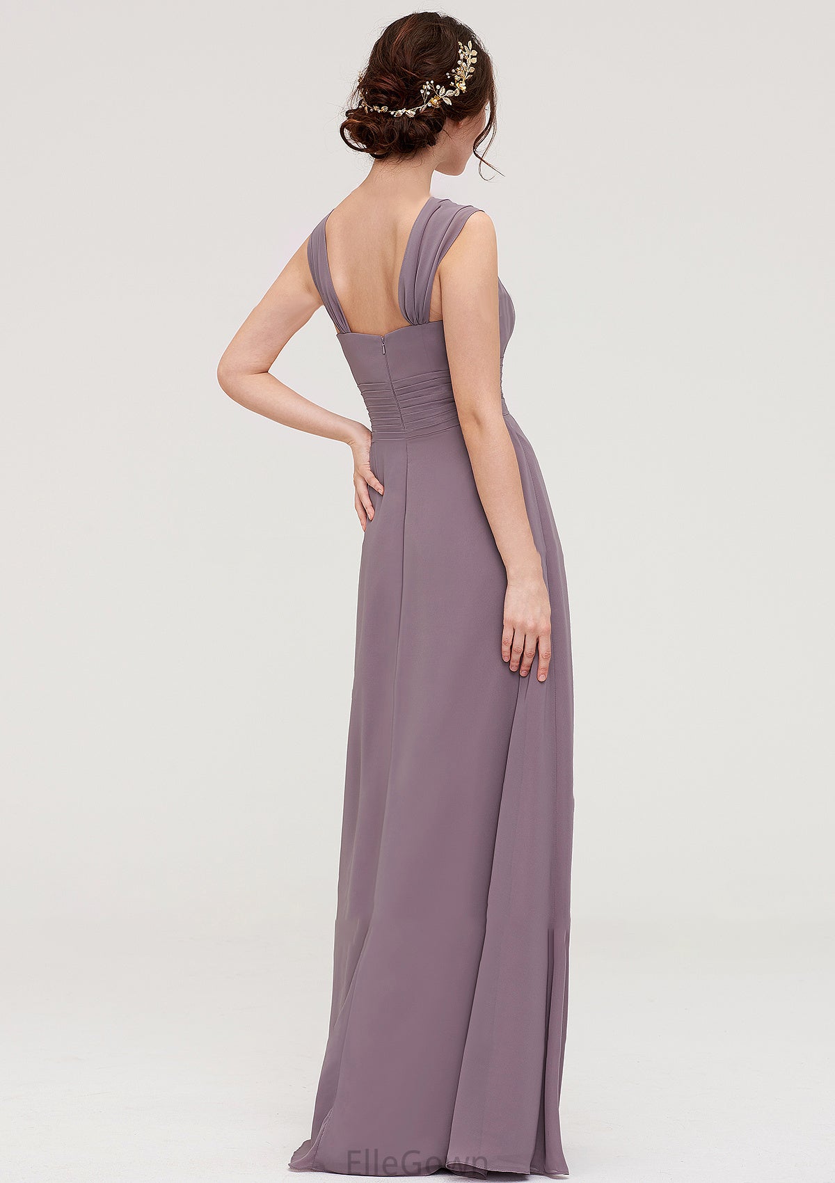 Square Neckline Sleeveless Chiffon Long/Floor-Length A-line/Princess Bridesmaid Dresses With Pleated Dalia DEP0025356