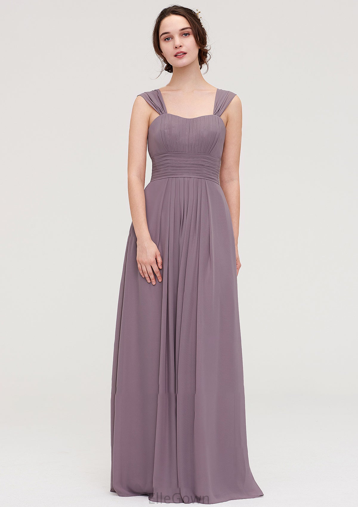 Square Neckline Sleeveless Chiffon Long/Floor-Length A-line/Princess Bridesmaid Dresses With Pleated Dalia DEP0025356