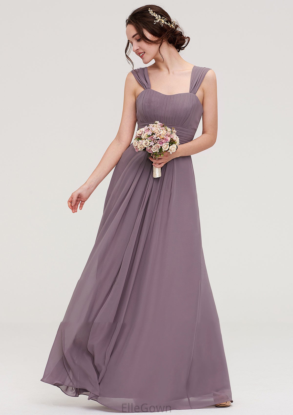 Square Neckline Sleeveless Chiffon Long/Floor-Length A-line/Princess Bridesmaid Dresses With Pleated Dalia DEP0025356