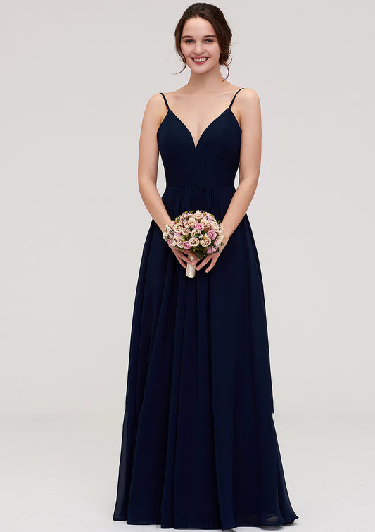 Sleeveless V Neck A-line/Princess Chiffon Long/Floor-Length Bridesmaid Dresseses With Pleated Braelyn DEP0025357