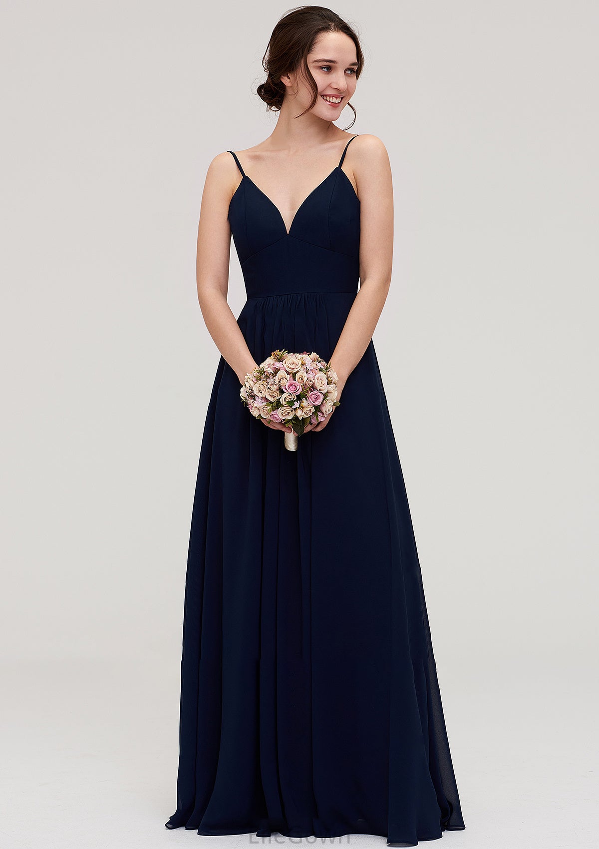 Sleeveless V Neck A-line/Princess Chiffon Long/Floor-Length Bridesmaid Dresseses With Pleated Braelyn DEP0025357