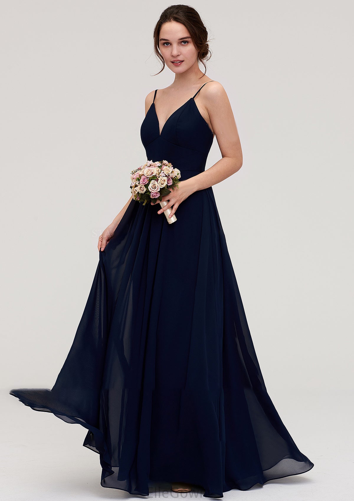 Sleeveless V Neck A-line/Princess Chiffon Long/Floor-Length Bridesmaid Dresseses With Pleated Braelyn DEP0025357