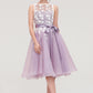 Bateau Sleeveless Organza Knee-Length A-line/Princess Bridesmaid Dresses With Sashes Lace Adeline DEP0025358