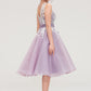 Bateau Sleeveless Organza Knee-Length A-line/Princess Bridesmaid Dresses With Sashes Lace Adeline DEP0025358