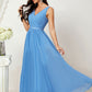 A-line V Neck Sleeveless Chiffon Long/Floor-Length Bridesmaid Dresses With Pleated Jaqueline DEP0025360