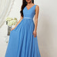 A-line V Neck Sleeveless Chiffon Long/Floor-Length Bridesmaid Dresses With Pleated Jaqueline DEP0025360