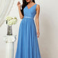 A-line V Neck Sleeveless Chiffon Long/Floor-Length Bridesmaid Dresses With Pleated Jaqueline DEP0025360