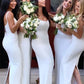 Sheath/Column Square Neckline Spaghetti Straps Long/Floor-Length Satin Bridesmaid Dresses With Split Rylie DEP0025361