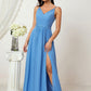 A-line V Neck Sleeveless Chiffon Long/Floor-Length Bridesmaid Dresses With Split Pleated Sheila DEP0025362