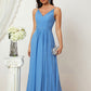 A-line V Neck Sleeveless Chiffon Long/Floor-Length Bridesmaid Dresses With Split Pleated Sheila DEP0025362