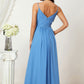 A-line V Neck Sleeveless Chiffon Long/Floor-Length Bridesmaid Dresses With Split Pleated Sheila DEP0025362