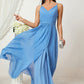 A-line V Neck Sleeveless Chiffon Long/Floor-Length Bridesmaid Dresses With Split Pleated Sheila DEP0025362