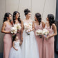 Sheath/Column Cowl Neck Spaghetti Straps Long/Floor-Length Satin Bridesmaid Dresses With Pleated Lesley DEP0025364