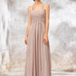 A-line Sweetheart Sleeveless Chiffon Long/Floor-Length Bridesmaid Dresses With Lace Pleated Arielle DEP0025365