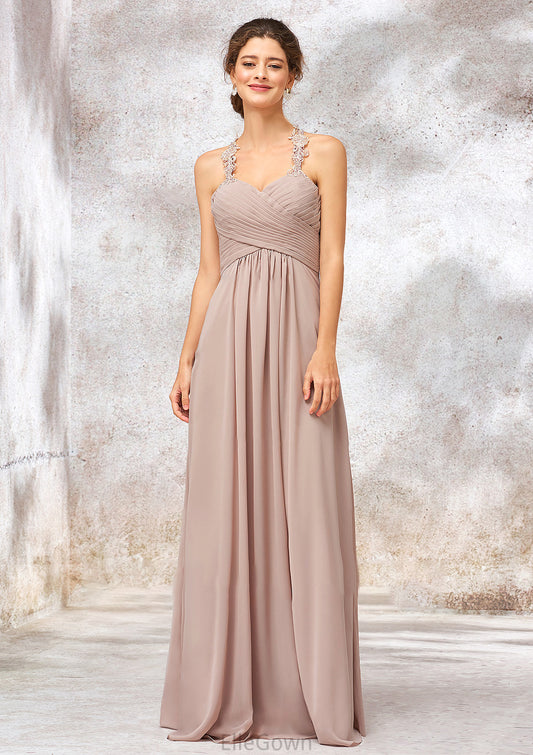 A-line Sweetheart Sleeveless Chiffon Long/Floor-Length Bridesmaid Dresses With Lace Pleated Arielle DEP0025365