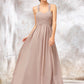 A-line Sweetheart Sleeveless Chiffon Long/Floor-Length Bridesmaid Dresses With Lace Pleated Arielle DEP0025365