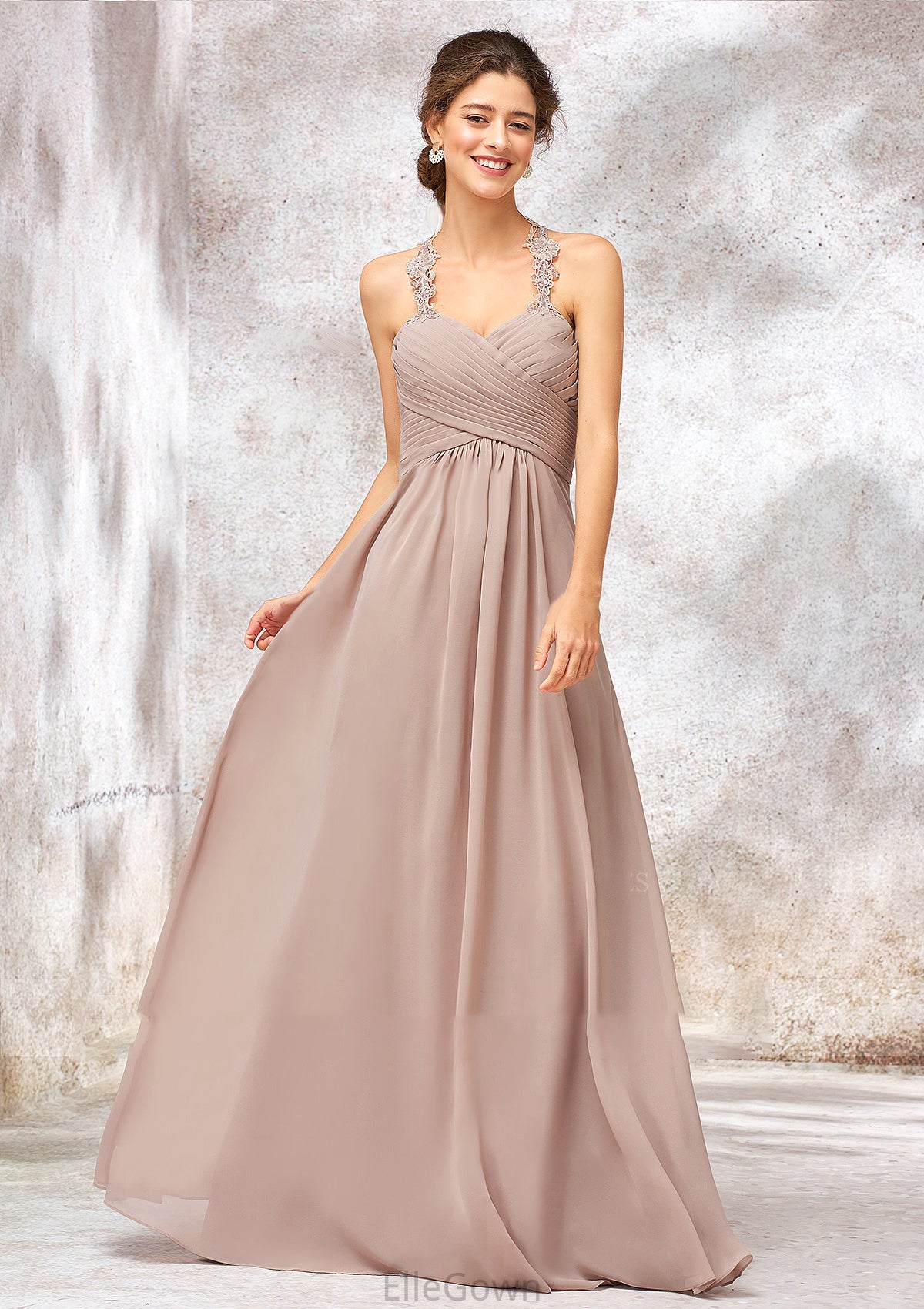 A-line Sweetheart Sleeveless Chiffon Long/Floor-Length Bridesmaid Dresses With Lace Pleated Arielle DEP0025365