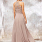 A-line Sweetheart Sleeveless Chiffon Long/Floor-Length Bridesmaid Dresses With Lace Pleated Arielle DEP0025365