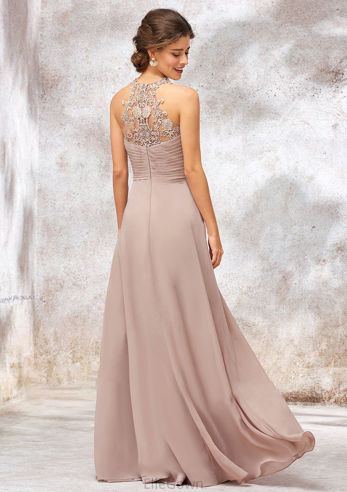 A-line Sweetheart Sleeveless Chiffon Long/Floor-Length Bridesmaid Dresses With Lace Pleated Arielle DEP0025365