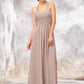 A-line Sweetheart Sleeveless Chiffon Long/Floor-Length Bridesmaid Dresses With Lace Pleated Arielle DEP0025365