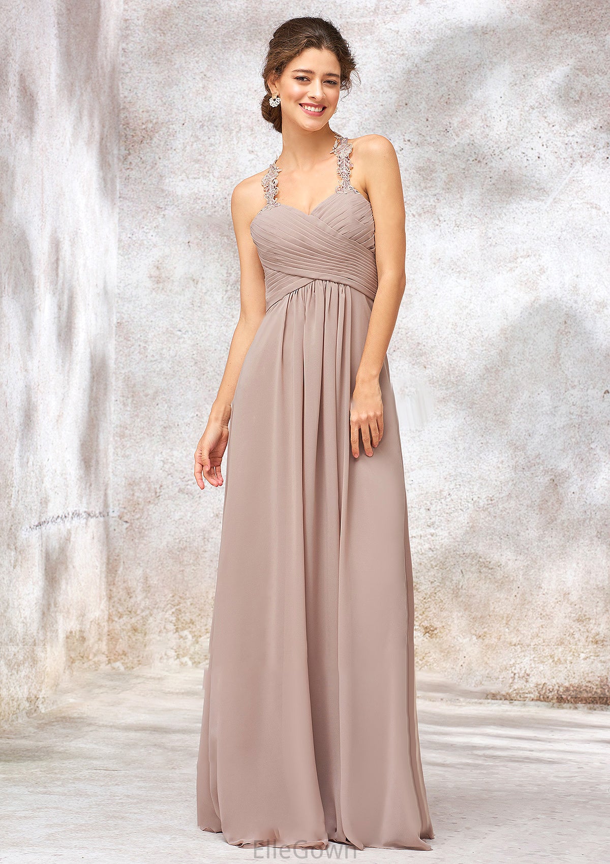 A-line Sweetheart Sleeveless Chiffon Long/Floor-Length Bridesmaid Dresses With Lace Pleated Arielle DEP0025365