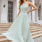 A-line Scalloped Neck Sleeveless Long/Floor-Length Chiffon Bridesmaid Dresses With Pleated Phoebe DEP0025366