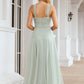 A-line Scalloped Neck Sleeveless Long/Floor-Length Chiffon Bridesmaid Dresses With Pleated Phoebe DEP0025366