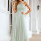 A-line Scalloped Neck Sleeveless Long/Floor-Length Chiffon Bridesmaid Dresses With Pleated Phoebe DEP0025366