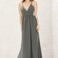 A-line V Neck Sleeveless Chiffon Long/Floor-Length Bridesmaid Dresses With Pleated Lace Jaylene DEP0025367