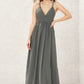 A-line V Neck Sleeveless Chiffon Long/Floor-Length Bridesmaid Dresses With Pleated Lace Jaylene DEP0025367