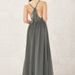 A-line V Neck Sleeveless Chiffon Long/Floor-Length Bridesmaid Dresses With Pleated Lace Jaylene DEP0025367