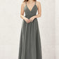 A-line V Neck Sleeveless Chiffon Long/Floor-Length Bridesmaid Dresses With Pleated Lace Jaylene DEP0025367