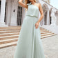 A-line One-Shoulder Sleeveless Long/Floor-Length Chiffon Bridesmaid Dresses With Shoulder Flower Lesly DEP0025369