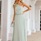 A-line One-Shoulder Sleeveless Long/Floor-Length Chiffon Bridesmaid Dresses With Shoulder Flower Lesly DEP0025369