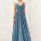 A-line V Neck Sleeveless Chiffon Long/Floor-Length Bridesmaid Dresses With Pleated Aylin DEP0025370