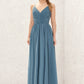 A-line V Neck Sleeveless Chiffon Long/Floor-Length Bridesmaid Dresses With Pleated Aylin DEP0025370