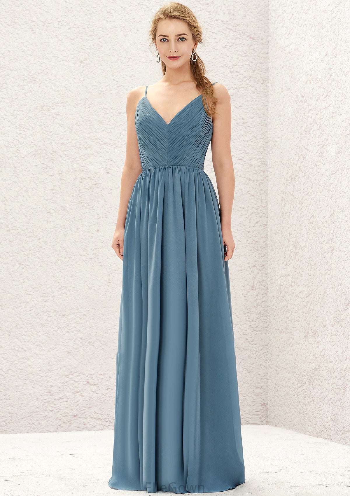 A-line V Neck Sleeveless Chiffon Long/Floor-Length Bridesmaid Dresses With Pleated Aylin DEP0025370