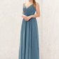 A-line V Neck Sleeveless Chiffon Long/Floor-Length Bridesmaid Dresses With Pleated Aylin DEP0025370