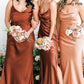 Sheath/Column Cowl Neck Spaghetti Straps Long/Floor-Length Satin Bridesmaid Dresses With Pleated Split Denise DEP0025371