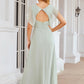 A-line V Neck Sleeveless Long/Floor-Length Chiffon Bridesmaid Dresses With Pleated Split Avery DEP0025372