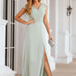 A-line V Neck Sleeveless Long/Floor-Length Chiffon Bridesmaid Dresses With Pleated Split Avery DEP0025372