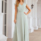 A-line V Neck Sleeveless Long/Floor-Length Chiffon Bridesmaid Dresses With Pleated Split Avery DEP0025372