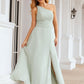 Sheath/Column One-Shoulder Sleeveless Long Chiffon Bridesmaid Dresseses With Pleated Waistband Split Kristen DEP0025373