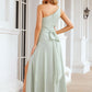 Sheath/Column One-Shoulder Sleeveless Long Chiffon Bridesmaid Dresseses With Pleated Waistband Split Kristen DEP0025373