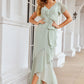 Sheath/Column V Neck Short Sleeve Asymmetrical Chiffon Bridesmaid Dresses With Ruffles Waistband Split Savannah DEP0025375