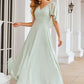 A-line V Neck Short Sleeve Long/Floor-Length Chiffon Bridesmaid Dresses Kenley DEP0025376