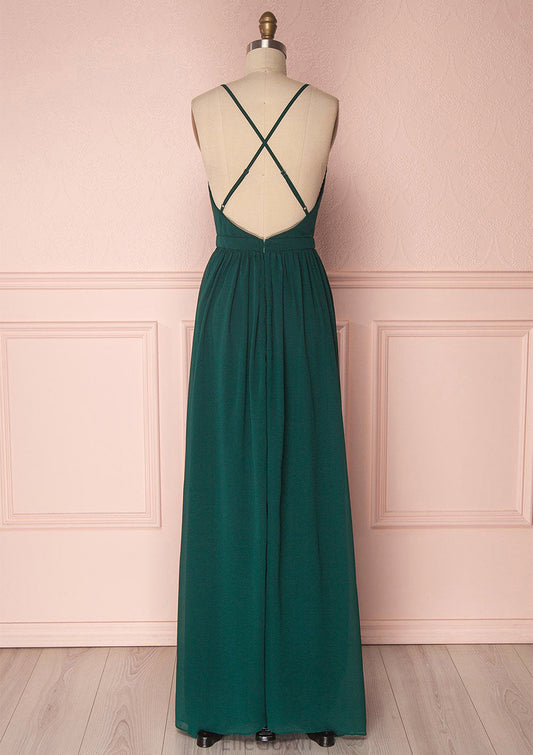 A-line V Neck Sleeveless Long/Floor-Length Chiffon Bridesmaid Dresses With Pleated Natalya DEP0025377