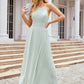 A-line Scoop Neck Sleeveless Long/Floor-Length Chiffon Bridesmaid Dresses With Pleated Pockets Margery DEP0025378